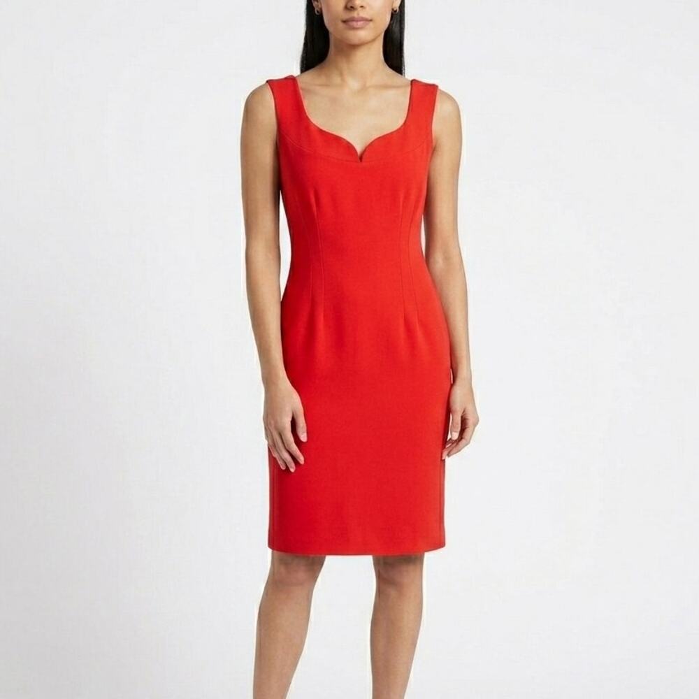 Elie Tahari Gretta Dress 12 Sunset Coral Red Knit Sweetheart Neckline Sheath NWT